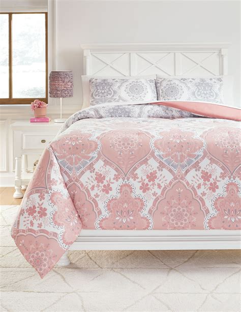 Avaleigh Pink White Gray Full Comforter Set New Lots Furniture Online Store