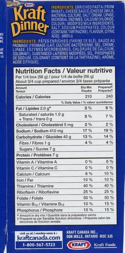 Kraft Macaroni And Cheese Nutrition Label Blog Dandk