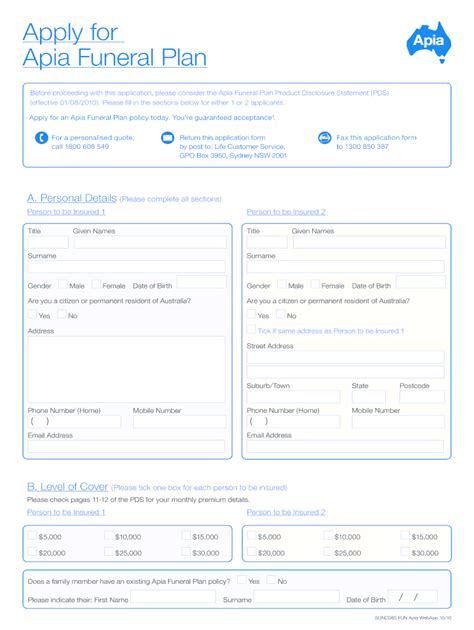 Funeral Cover Application Form Template Fill Out And Sign Online Dochub