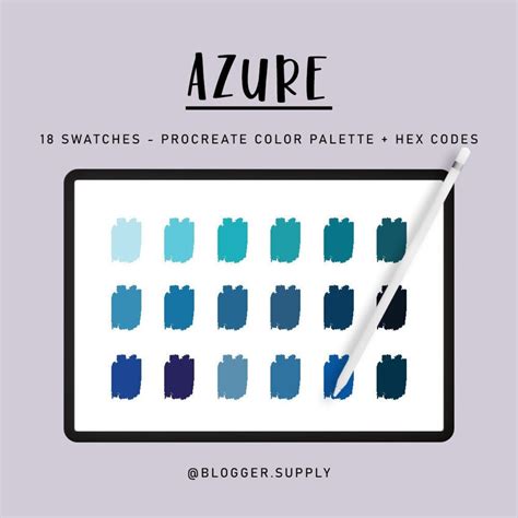 Azure Procreate Color Palette Hex Color Codes Blue Teal Etsy Australia
