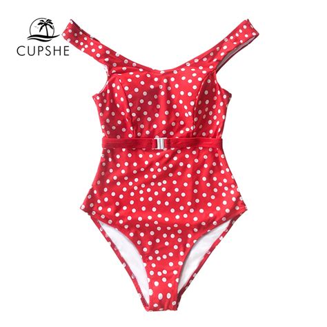 Cupshe Red Polka Dot Belted One Piece Swimsuit Women Sexy Backless Cut