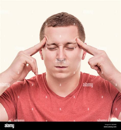 Man Is Thinking Intensely On White Background Toned Photo Stock Photo