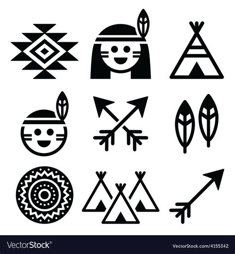 Indian American Indigenous People Culture Icons Vector Image