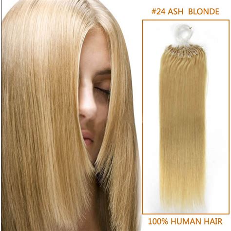 100% indian remy human hair clips in hair extensions.stock order free shipping worldwide. 18 Inch #24 Ash Blonde Micro Loop Human Hair Extensions 100S
