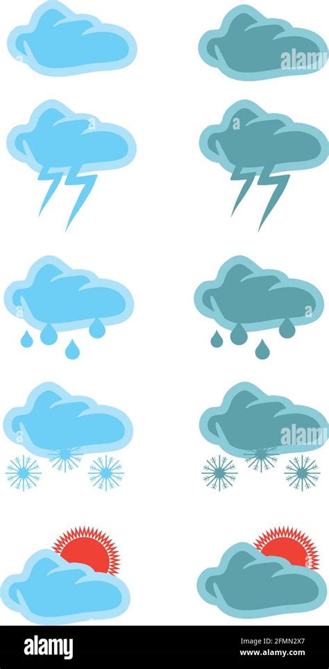 Vector Illustrations Of Weather Icons In Blue And Green Color For