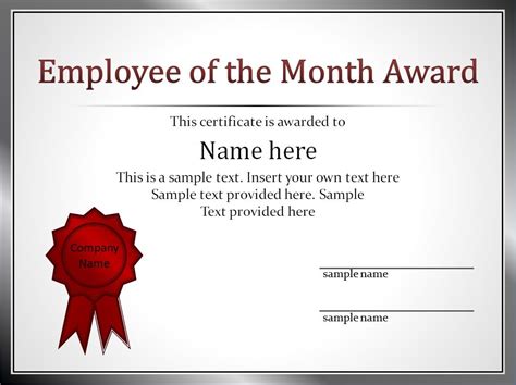 Employee Award Certificate Template Free Templates Design The Month