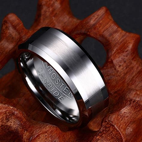 Tungsten Carbide Brushed Silver Wedding Band For Men Cands