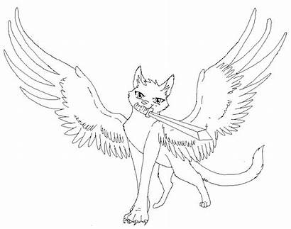 Coloring Cat Warrior Winged Cats Line Anime