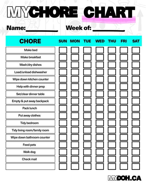 Printable Chore Chart Kids Daily Responsibilities Chart Childs Job