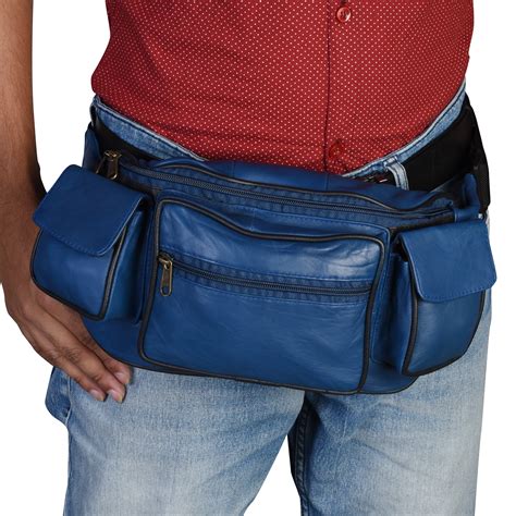 Leather Unisex Fanny Pack Belt Waist Pouch Hip Travel Purse Blue