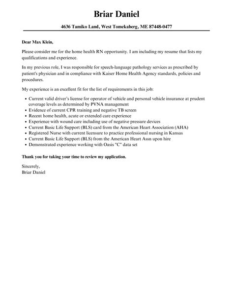 Home Health RN Cover Letter | Velvet Jobs