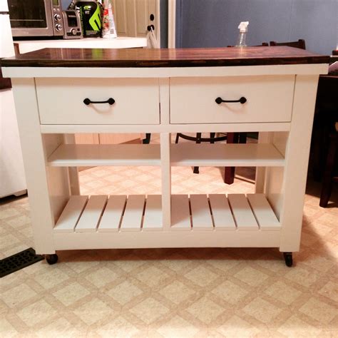 Nantucket kitchen island is constructed of hardwood solids and engineered woods in a sanded and distressed white finish providing an aged worn look. Rustic Kitchen Island DIY | Ana White