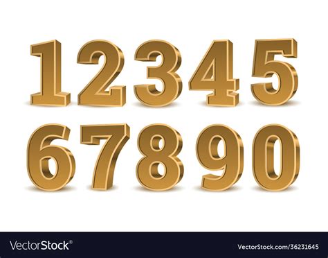 Gold 3d Numbers Royalty Free Vector Image Vectorstock