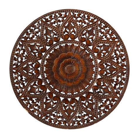 Litton Lane Wood Brown Handmade Intricately Carved Floral Wall Decor