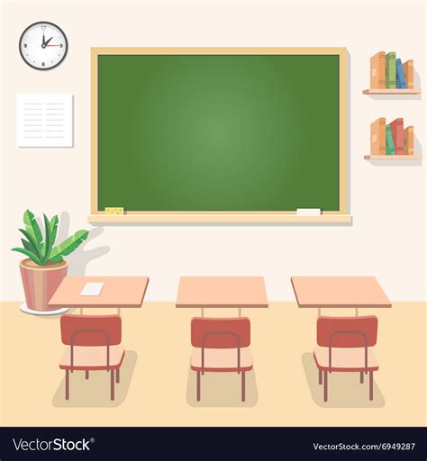 School Classroom With Chalkboard And Desks Class Vector Image