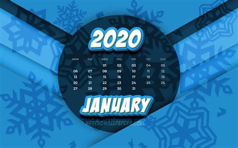 Download Wallpapers January 2020 Calendar 4k Comic 3d Art 2020