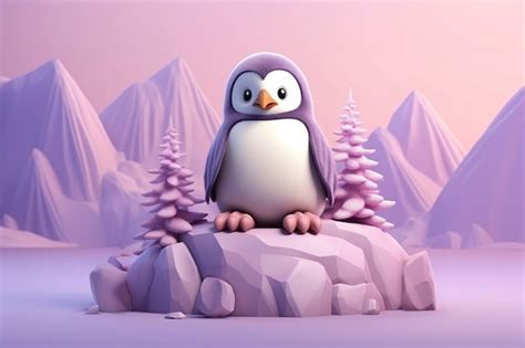 Free Ai Image View Of 3d Penguin Bird With Nature Landscape