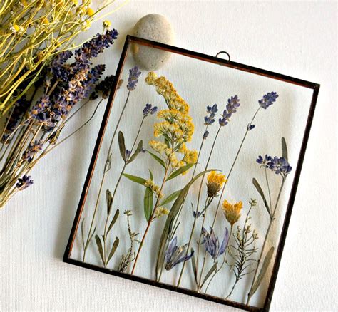 Dried Lavender Pressed Flower Frame Yellow Wildflowers Meadow Etsy