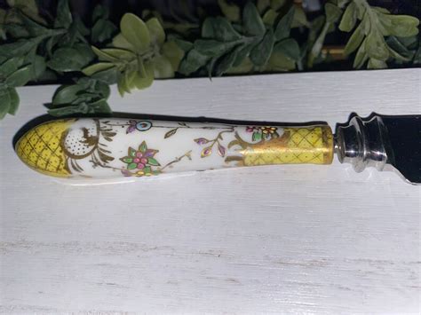 Vintage Ae Lewis And Co Floraine Serving Knife With Porcelain Etsy