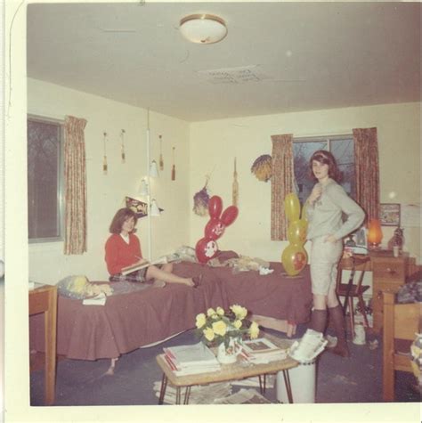 1960s College Sorority Girls In Dorm Room Cheerleader Pom Poms