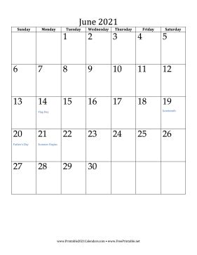 These simple yet elegant calendars are: Printable June 2021 Calendar (vertical)