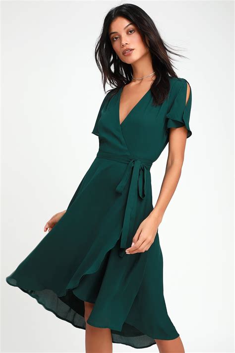 Rise To The Occasion Emerald Green Midi Wrap Dress In 2020 Green