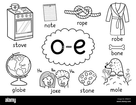 O E Digraph Spelling Rule Black And White Educational Poster Set For