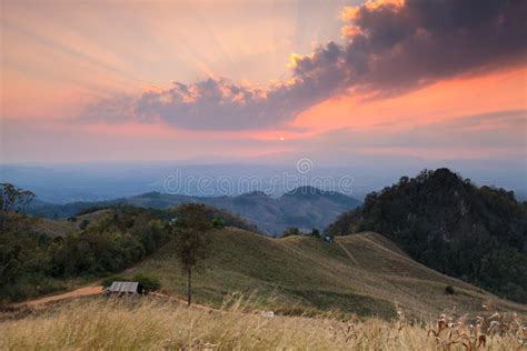 Mountain Scenery Sunset In Nanthailand Stock Photo Image Of Fields