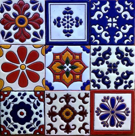 Ceramic Relief Talavera Mexican Tile 4x4 9 Mixed Design Not Stickers