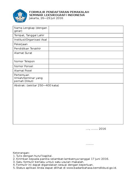 PDF Formulir Pendaftaran Pemakalah DOKUMEN TIPS