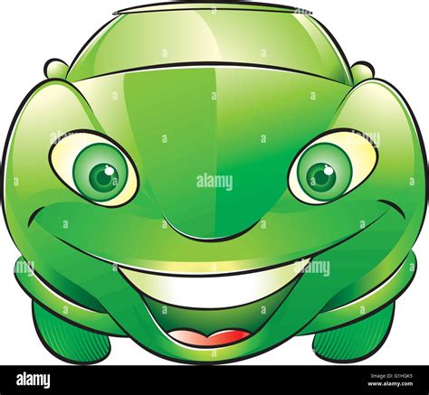 Vector Illustration Of A Green Smiling Cute Car Stock Vector Image
