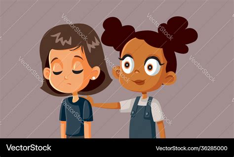 Little Girl Comforting Her Sad Best Friend Vector Image