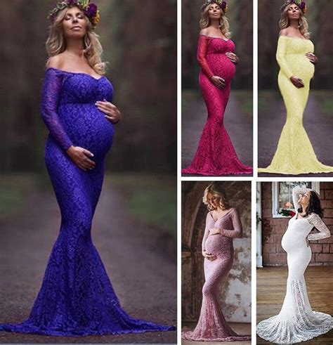 Pregnant Womens Maxi Dress Lace Gown Maternity Photography Maternity Photo Props Mermaid