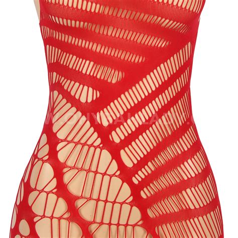 Red Hollow Out Fishnet Sexy Bodystocking