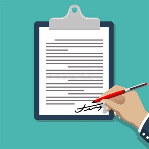 Hand Signing Document Man Writing On Paper Contract Documents Vector