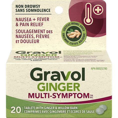 Gravol Multi Symptom Ginger And Willow Bark Tablets For Nausea Fever