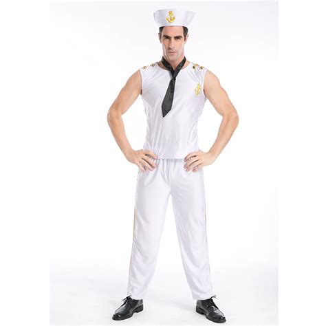 White Sailor Costume Adult Man Halloween Carnival Cosplay Navy Sailor Fancy Party Costume Outfit