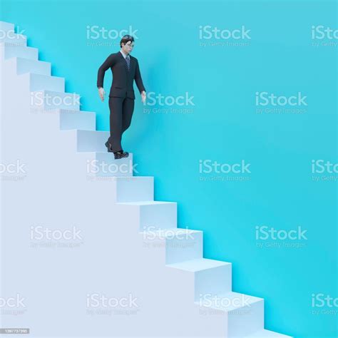 Businessman Walk Down Stairs 3d Render Stock Photo Download Image Now