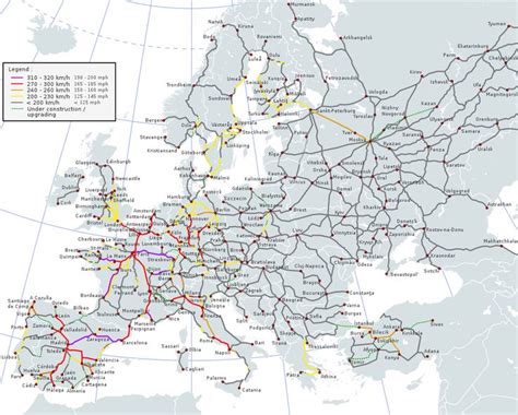 High Speed Railroad Map Of Europe Rail Transport In Europe