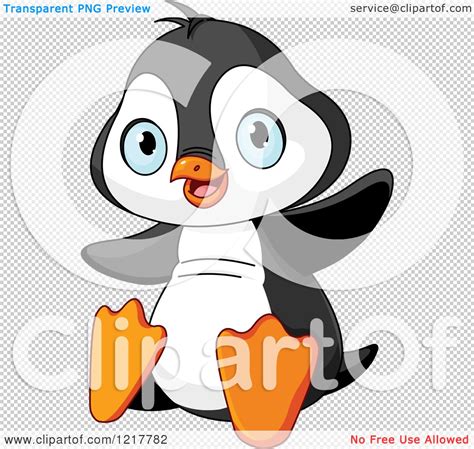 Clipart Of A Cute Baby Penguin Holding Up His Wings Royalty Free