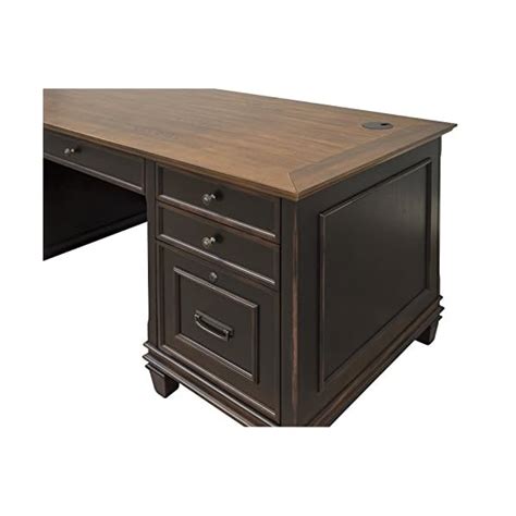 Martin Furniture Hartford Double Pedestal Shaped Desk Brown Fully