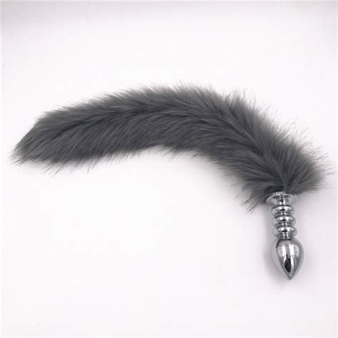 Stainless Steel Anal Plug Gray Fox Tail Sexy Butt Plug Anal Beads Anal Dilatation Sex Toys For