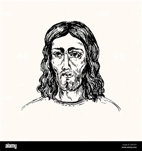 Icono De Jesucristo Dibujo De Fideos En Blanco Y Negro Con Tinta En