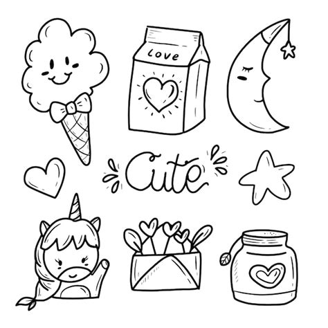 Premium Vector Cute Kawaii Doodle Sticker Drawing Collection Icon