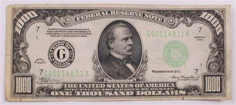 1934 1000 One Thousand Dollar Federal Reserve Note Pristine Auction