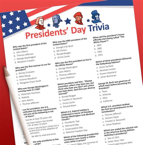 Presidents Day Trivia Game Presidents Day Game Us Presidents Game