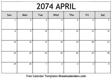 April 2074 Calendar Free Blank Printable With Holidays
