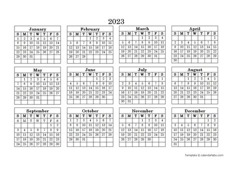 Yearly Calendar 2023 Template Free Printable Online