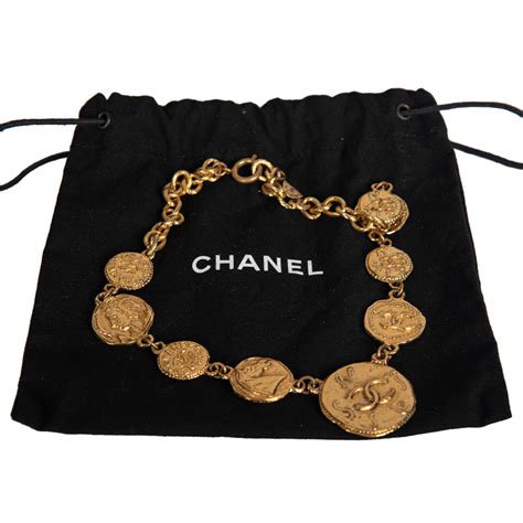 Chanel Gold Tone Cc Hammered Finish Coin Necklace
