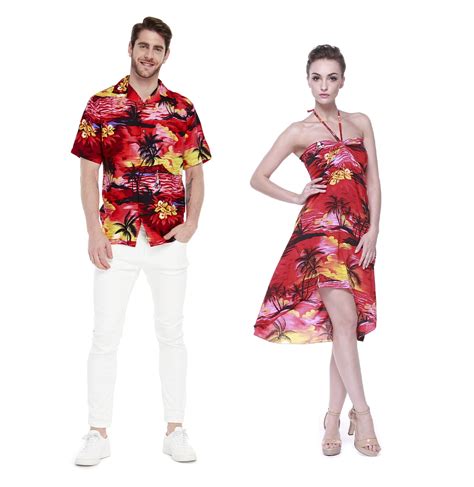 Buy Couple Matching Hawaiian Luau Party Outfit Set Shirt Dress In